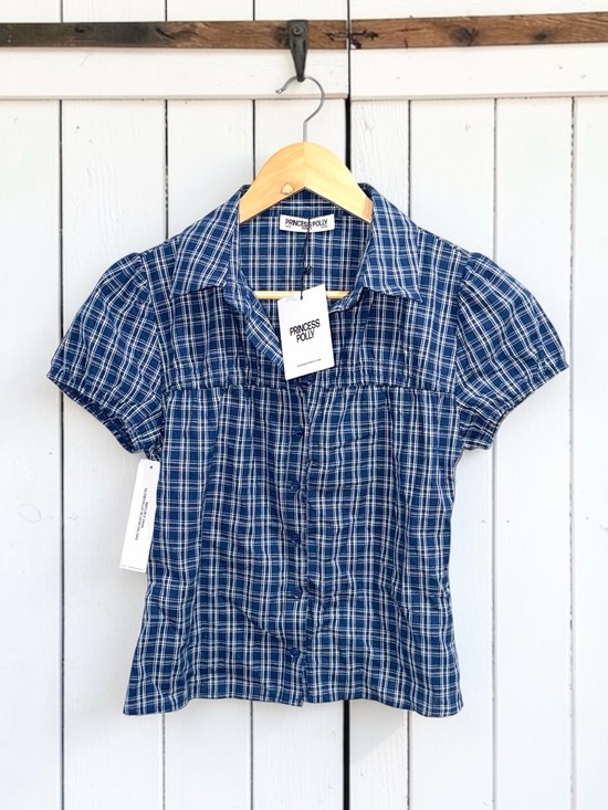 Princess Polly Tops - Princess Polly NWT Separate Scenes Button Up Blue Plaid Blouse Size 4